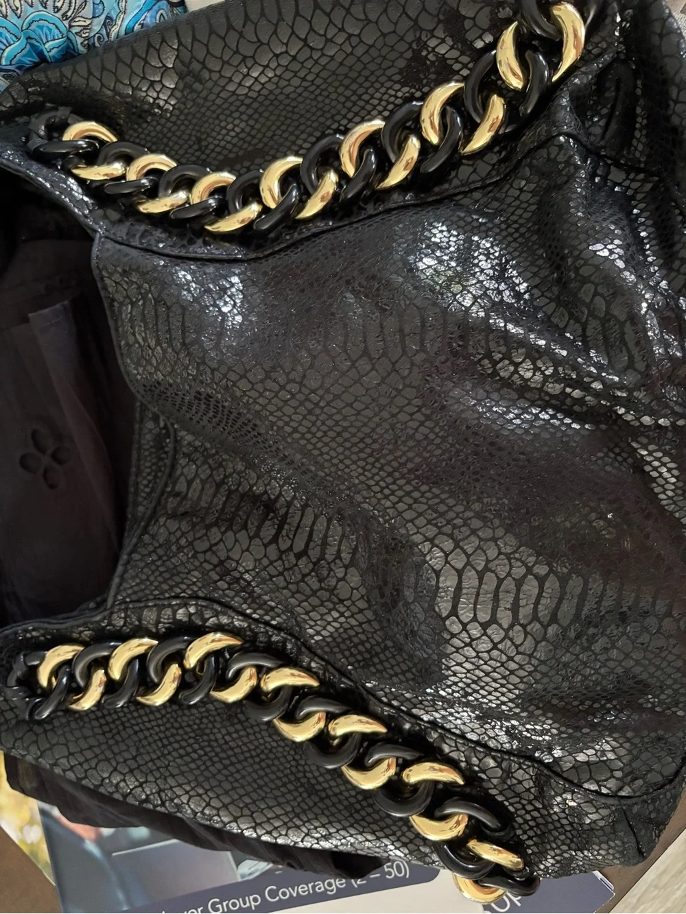 Michael Kors Black python hobo Shoulder Bag with Gold Chain Trim